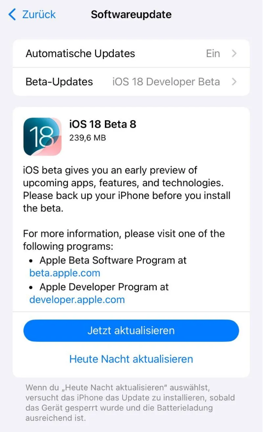 武功苹果手机维修分享苹果 iOS / iPadOS 18 开发者预览版 Beta 8 发布 