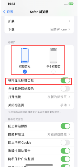武功苹果手机维修分享Safari浏览器如何切换标签栏位置 